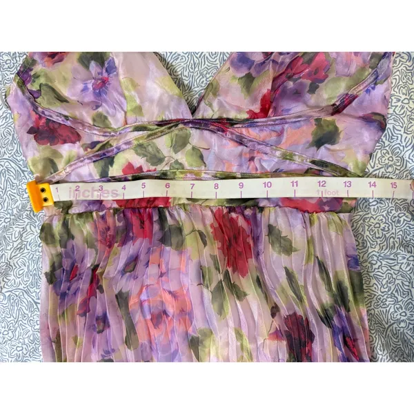 NWT Lulus Size Small Morgana Pink Multi Floral Satin Pleated Maxi Dress - Image 6