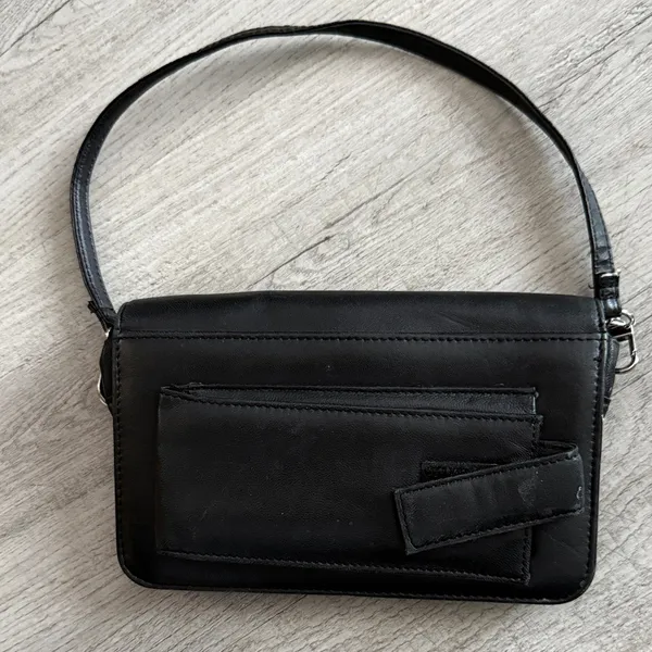 Wilsons Leather Black Mini Bag with Gold Plaque - Image 4