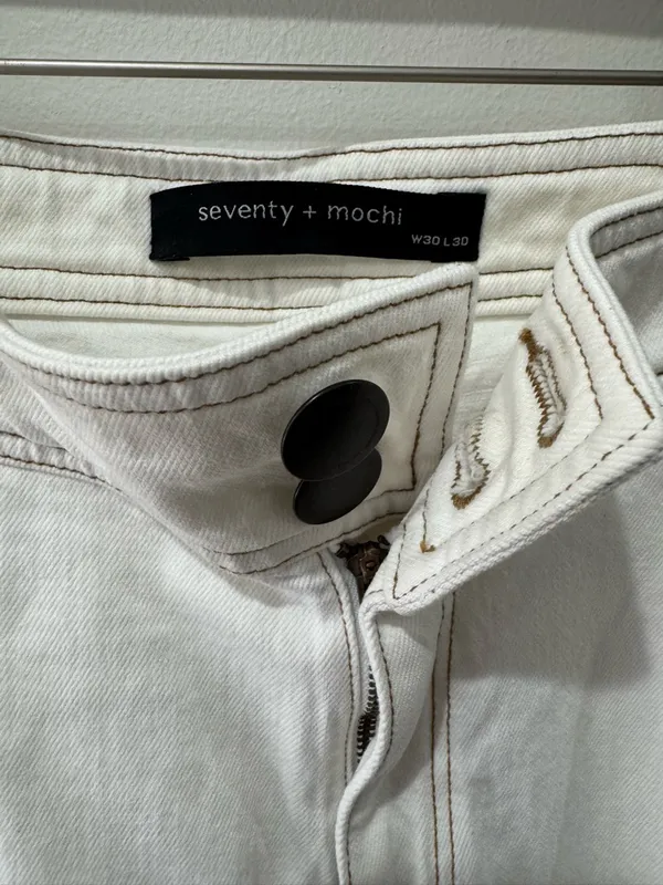 Seventy + Mochi Size 30 The High Waist Cocooon Mom Jean in Beige‎ - Image 3