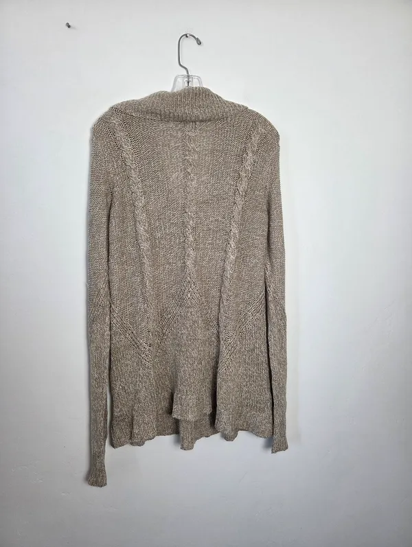 Oatmeal Beige Cardigan Sweater Shawl Collar Cable Knit Comfy Loungewear Large - Image 5