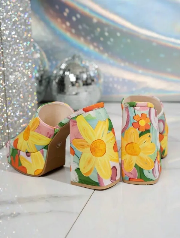 Women's High Heel Sandals, Super High Heel, Platform Vintage Floral Print Design - Image 2
