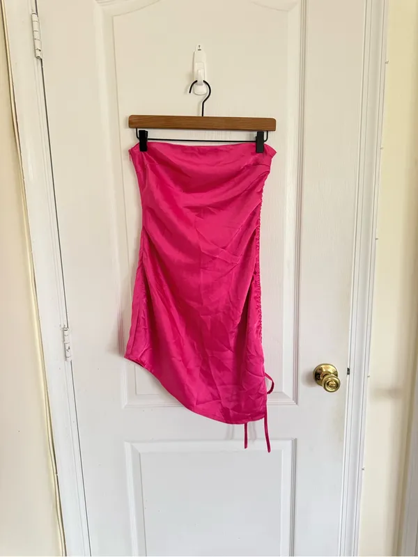 MESHKI Katia Strapless Pink Ruched Mini Dress - Image 2