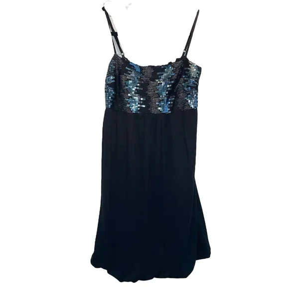 Bebe Vintage Black Sequins Bodice Mini Bubble Hem Dress Medium - Image 2