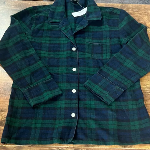 J. Crew Green & Navy Plaid Flannel PJ TOP (TOP ONYL) - Image 2