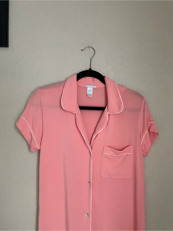 Eberjey Gisele Tencel Modal Short Sleeve Size Small Coral Pink Pajama PJ Button - Image 6
