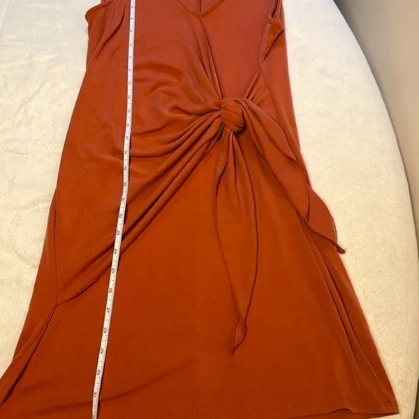 Anthropologie- DREW Twist Front Knotted Mini Dress Rust Orange- Size XS - Image 5