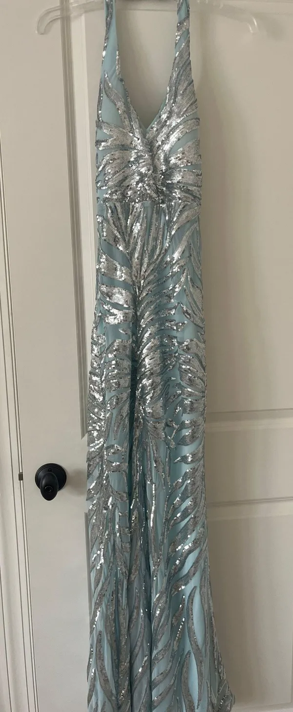 B Darlin Sequin Halter V-Neck Long Gown Prom Dress - Image 7