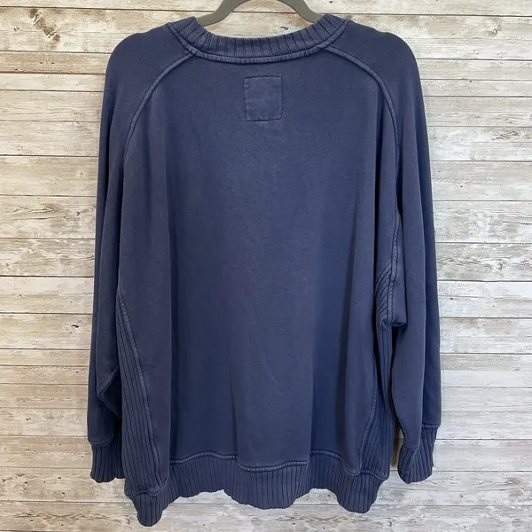Aerie Womens M Sweatshirt Navy Checked‎ Out Graphic Pullover Crew Neck Oversized - Image 3