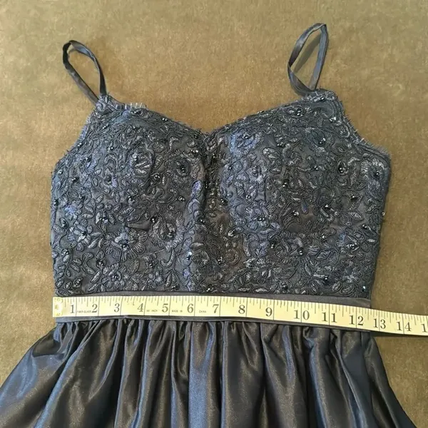 Women’s Blue Full Length Satin Lace Appliqué Party Prom Formal Dress Size 2 NWOT - Image 8