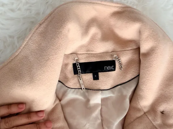 Next Beige Wool Blend Button Front Coat Size 8 Tan - Image 3