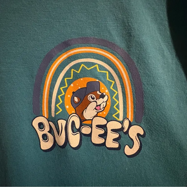 Buc-ee's Long Sleeve Tee‎ Women’s Sz Large Teal Love Flowers Rainbow Travel - Image 4