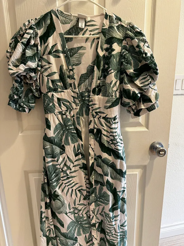 By Johanna Ortiz Linen maxi Dress Boho Puffy Sleeves Dress Floral Print - Image 6