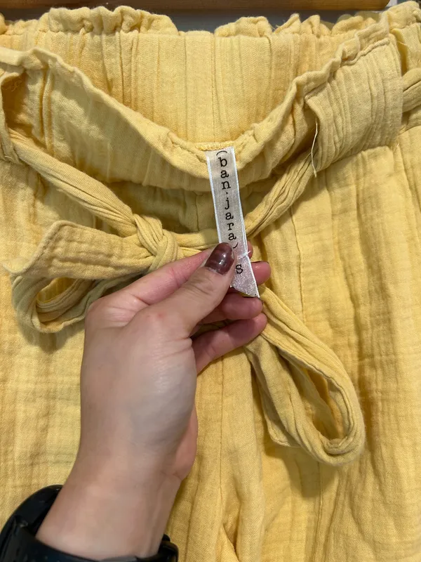 Yellow cotton blend wide leg pants - Image 5