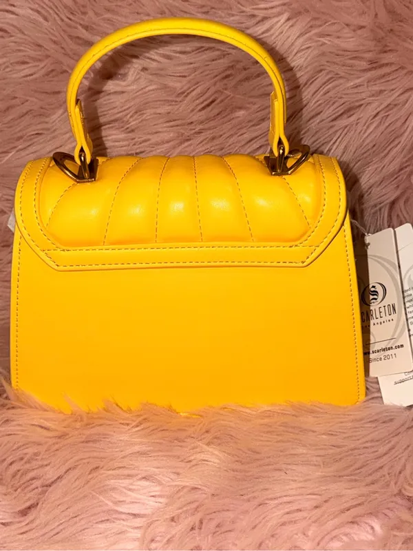 Scarleton Yellow Quilted Top-Handle Satchel with Detachable Strap - Image 8