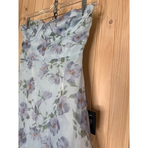 NWT Lulus Chic Preciousness Light Blue Floral Organza Bustier Maxi Dress Size XS - Image 4