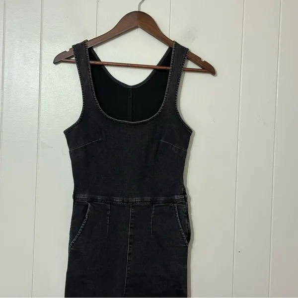 Free People Scarlet Black Denim Jumpsuit Women’s Size 2 Stretch Skinny Ankle Zip - Image 4