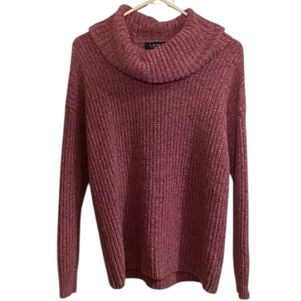 Lauren Ralph lauren wool alpaca Knit Sweater Pink purple cowle Neck relaxed fit - Image 2