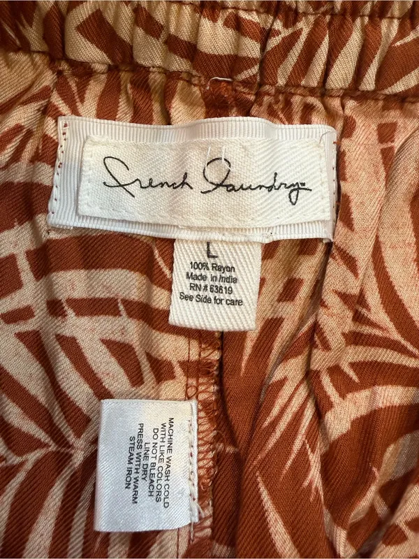 French Laundry Rust and Cream Palm-Print Drawstring Shorts - Image 4