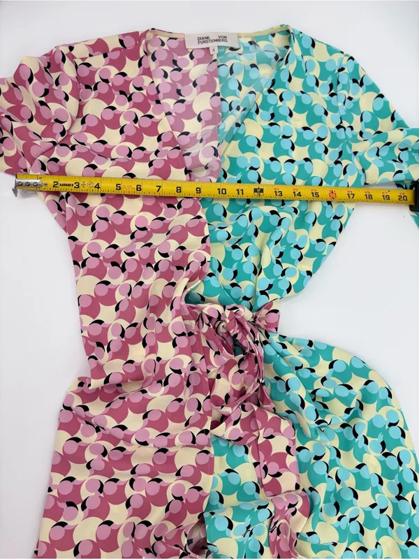 Diane Von Furstenberg Two-Tone Pink & Aqua Wrap Midi Dress - Image 8