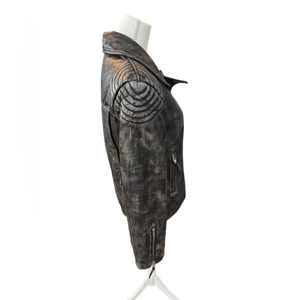 EAVES Gia Leather Moto Jacket in Brown small Brown - Image 5
