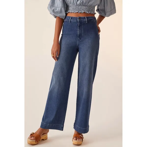 Anthropologie Pilcro The Skipper Jeans Womens 31 Dark Blue High Rise Wide Leg - Image 3