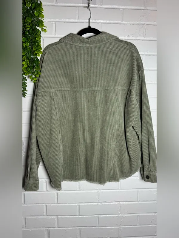 Zara Jacket Corduroy Overshirt Olive Green Women Size Large Oversized - Image 6