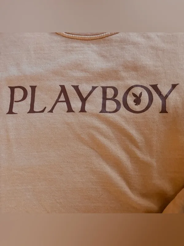 Playboy Sweatshirt Logo Bunny Sz M Tan/Brown Fleece Lined Long Sleeve Cozy Nite - Image 5