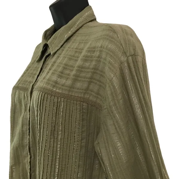 Anthropologie pin tuck moss green & metallic shirt dress S‎ - Image 5