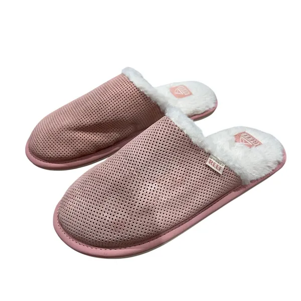Reef Women's Cozy Slippers Leather Upper Light Pink Faux Fur Size US 7 EU 37.5 - Image 2