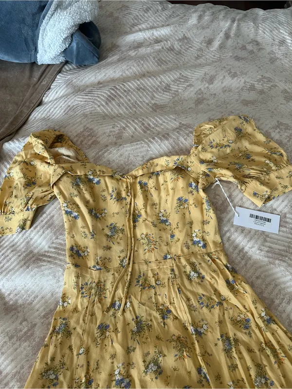 Reformation Yellow Floral Puff-Sleeve Mini Dress - Image 8