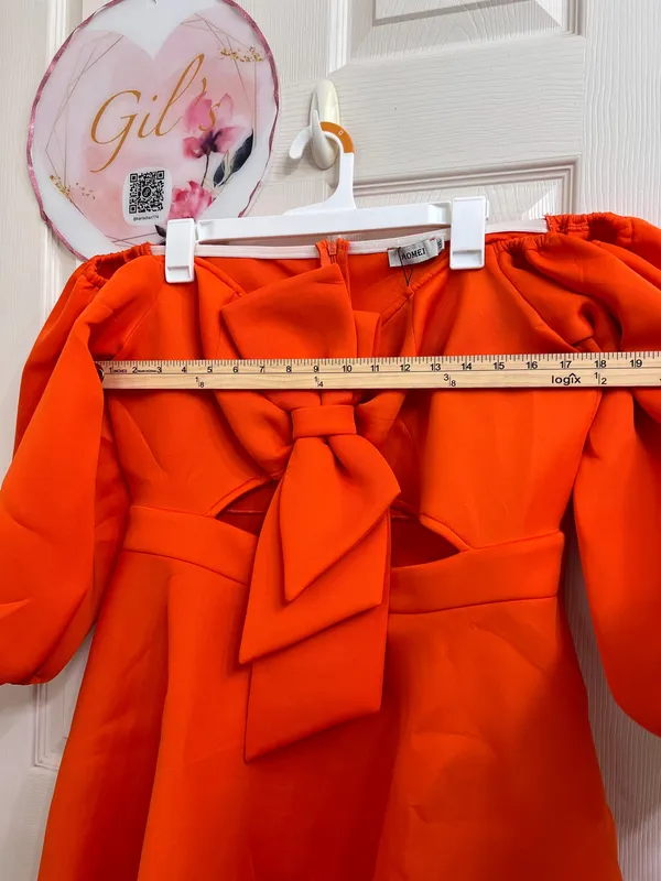AOMEI vibrant orange off-shoulder dress woth bow - Image 8