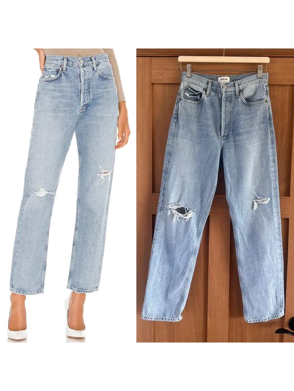 AGOLDE 90's Mid Rise Loose Fit in Captured Wash Distressed Button Fly Women’s 24 - Image 2