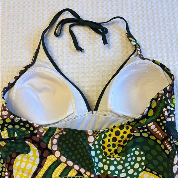 MERONA Tankini Halter Swimsuit Top Size LARGE Colorful Print Green Yellow - Image 8