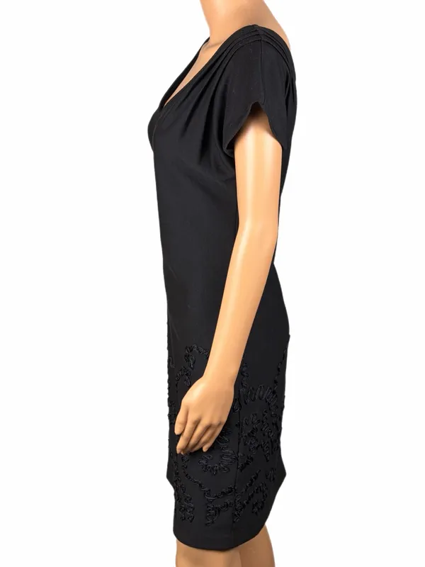 TIANA B. Black Floral Ribbon Appliqué V Neck Shift Dress Medium - Image 6