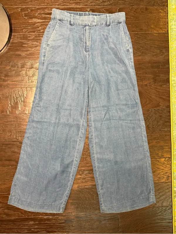 American Eagle Size 0 Wide Leg Chambray Trousers High Rise Blue - Image 2