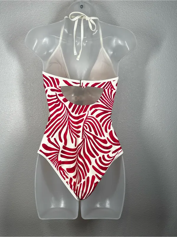 CUPSHE Women's One Piece Swimsuit Halter Plunging Neck Cutout Back Size Small - Image 5