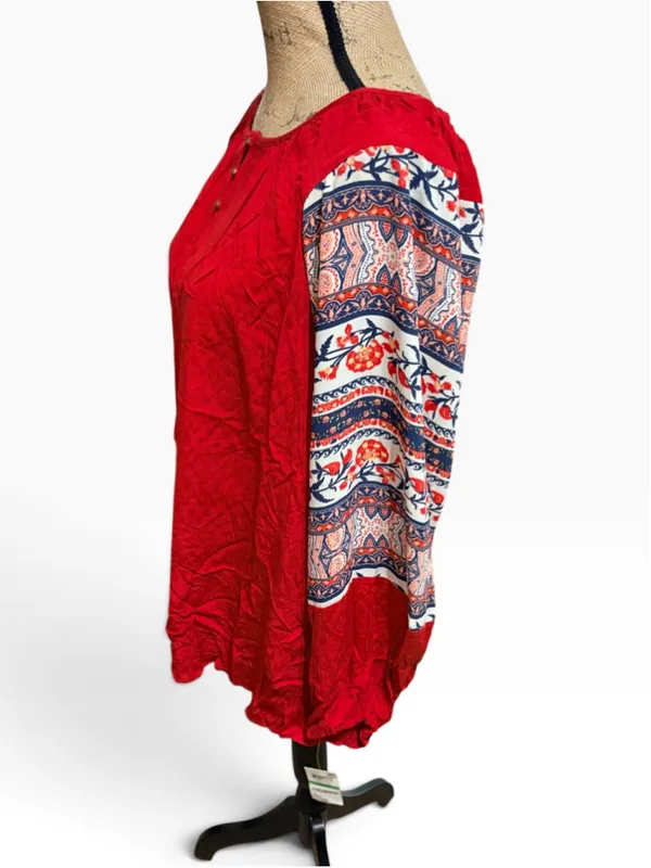 Style & Co Medley Muse Red Textured Long Sleeve Blouse Size L (22” PTP) NWT - Image 4