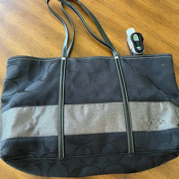 Coach Black Gunmetal Signature Stripe Tote 11098 Handbag Purse - Image 10