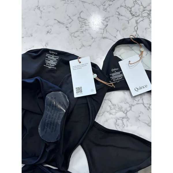 NWT Quince Black Italian Plunge Bikini Top & High Rise High Leg Bottom Set Med - Image 3