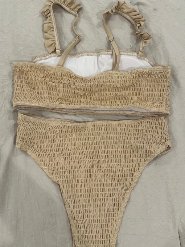 SHEIN Beige Ruffle Strap Smocked Bikini Set - Image 2