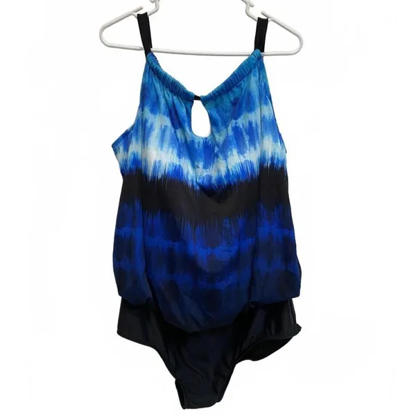 Maxine of Hollywood Blue Gradient High Neck One Piece Swimsuit Plus Size 20W - Image 3