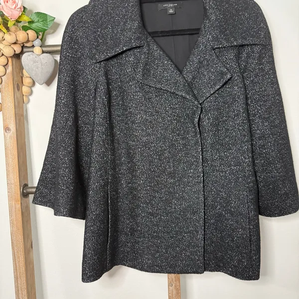 Ann Taylor Black Gray Wool Blend Blazer Size 10‎ - Image 2