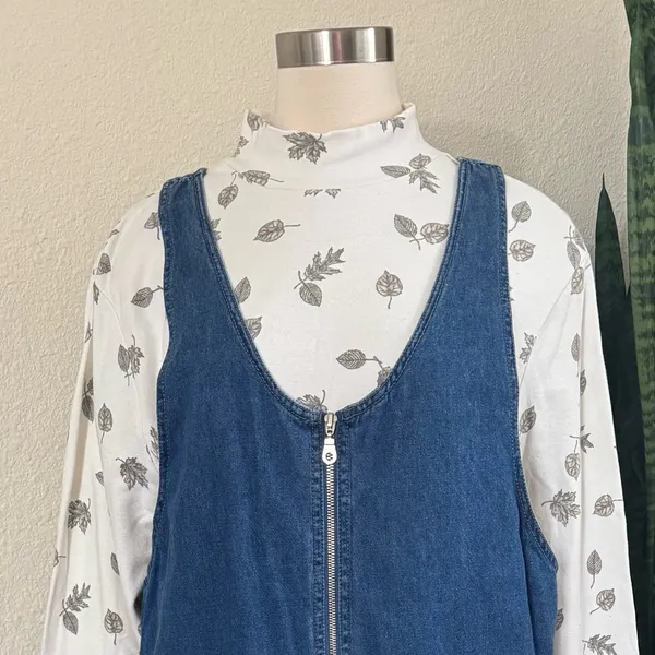 Vintage Denim Zip Front Jumper‎ Dress Sleeveless Pockets 90s Minimalist large - Image 5
