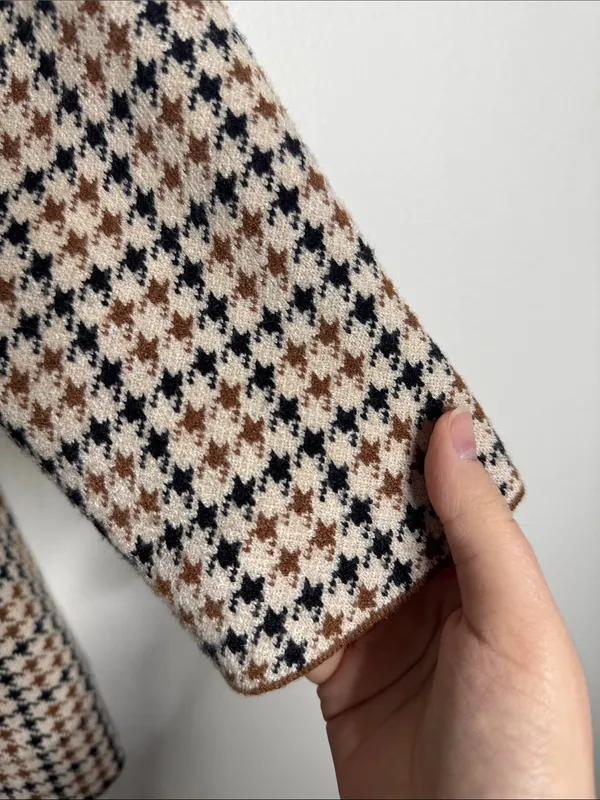 Marled Houndstooth Double-Breasted Sweater Cardigan/Jacket /Blazer Neutrals sz L - Image 8