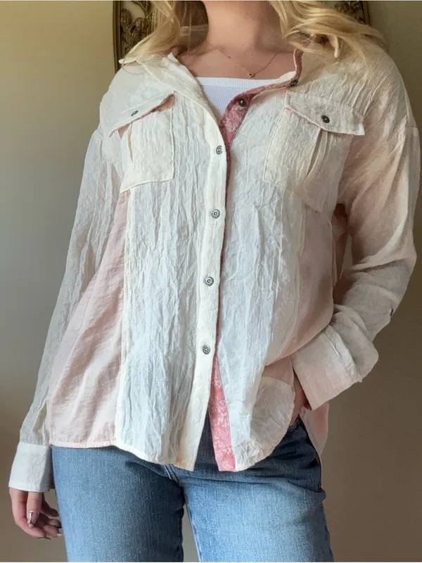 Miss Me Cream Button Up Top with Pink Accents - Image 6