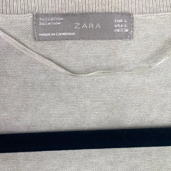 ZARA Sleeveless Cotton Knit Sweater Vest Rib Trim Pullover Lightweight L Cream - Image 6