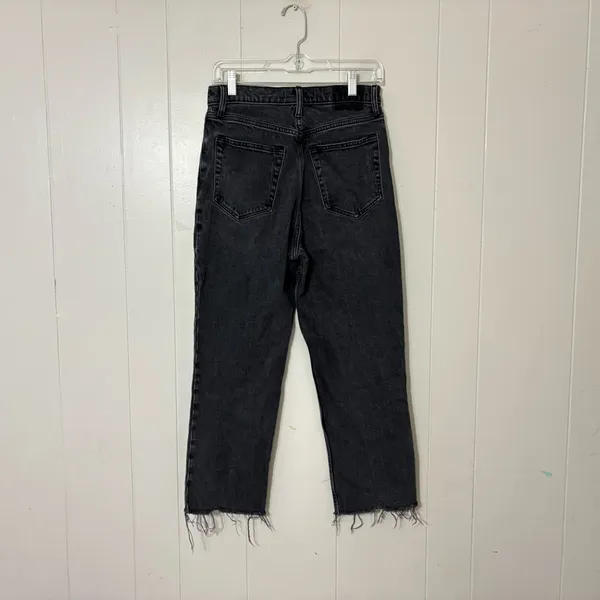 Abercrombie & Fitch The 90’s Straight Ultra High Rise Black Jeans Size 4 Raw Hem - Image 8