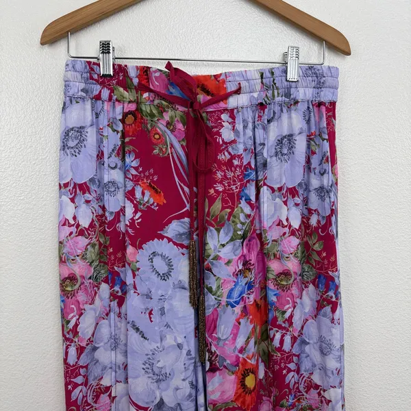 Aratta Silent Journey Pants Womens Small Red Floral Wide Leg Elastic Waist Boho - Image 2
