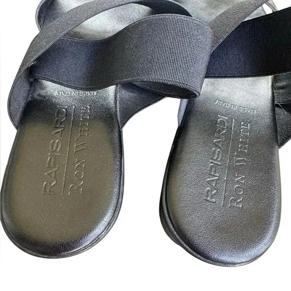 Ron White Rapisardi Black Strappy Elastic Leather Platform Sandals 38 - Image 5