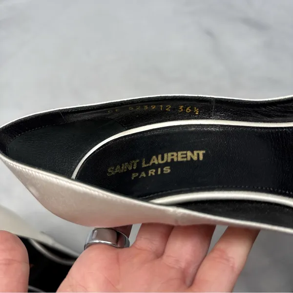 Saint Laurent Tower 110 Strass Embellished Silk Satin Pointed Toe Pump Heel 36.5 - Image 12